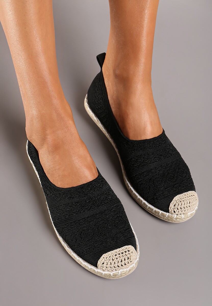 Czarne Espadryle na Płaskiej Podeszwie w Stylu Boho Dimzela 3