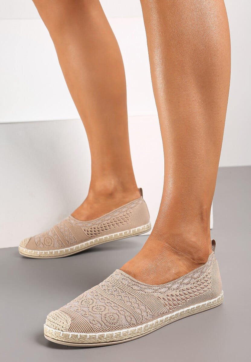 Beżowe Espadryle na Płaskiej Podeszwie w Stylu Boho Dimzela 1