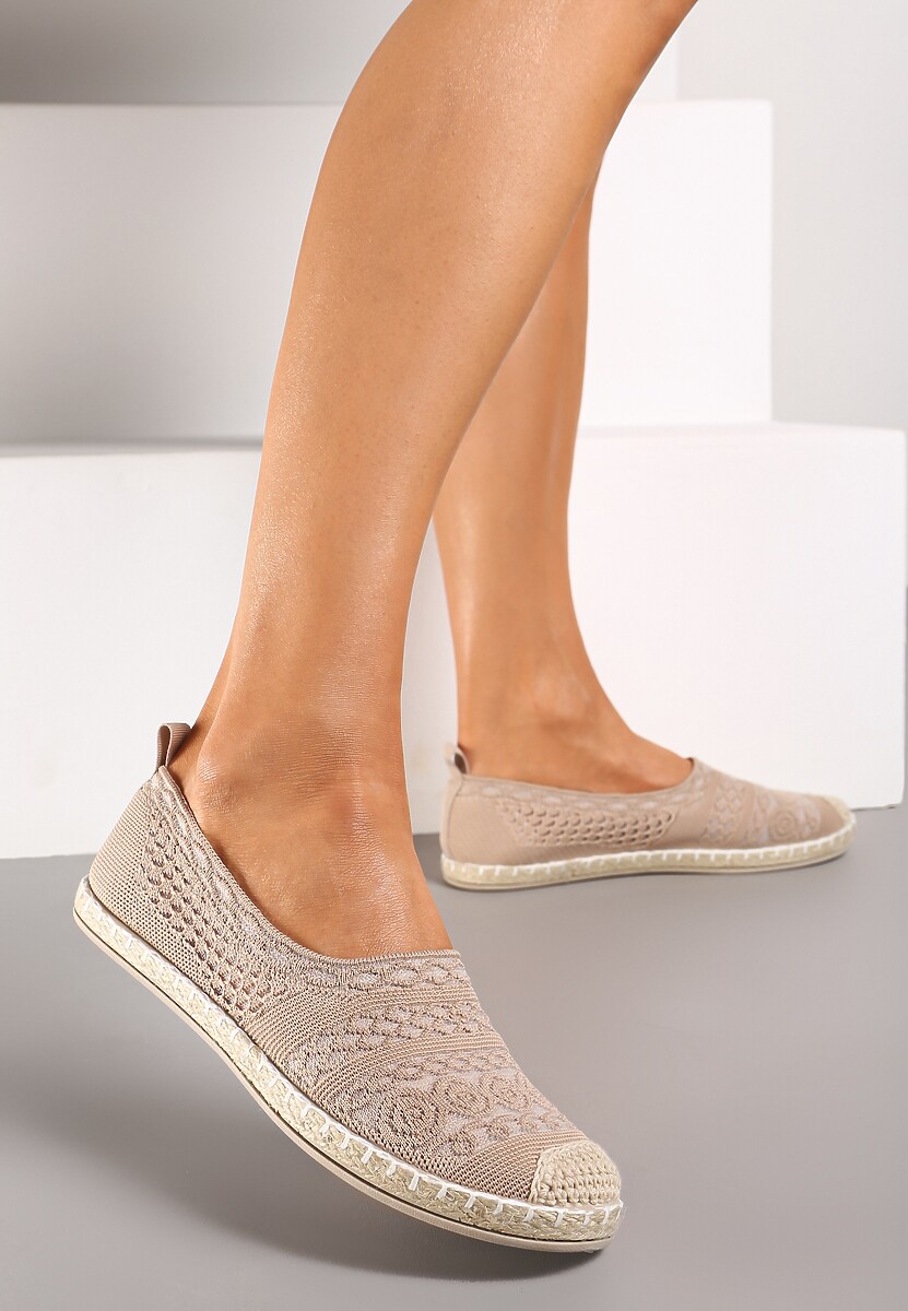 Beżowe Espadryle na Płaskiej Podeszwie w Stylu Boho Dimzela 2