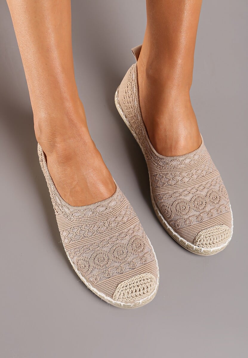 Beżowe Espadryle na Płaskiej Podeszwie w Stylu Boho Dimzela 3