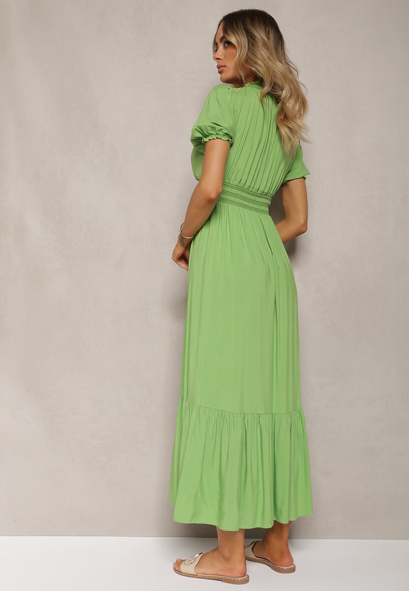 Rochie verde deschis Boho din bumbac cu croială înfășurată Rissatina 3