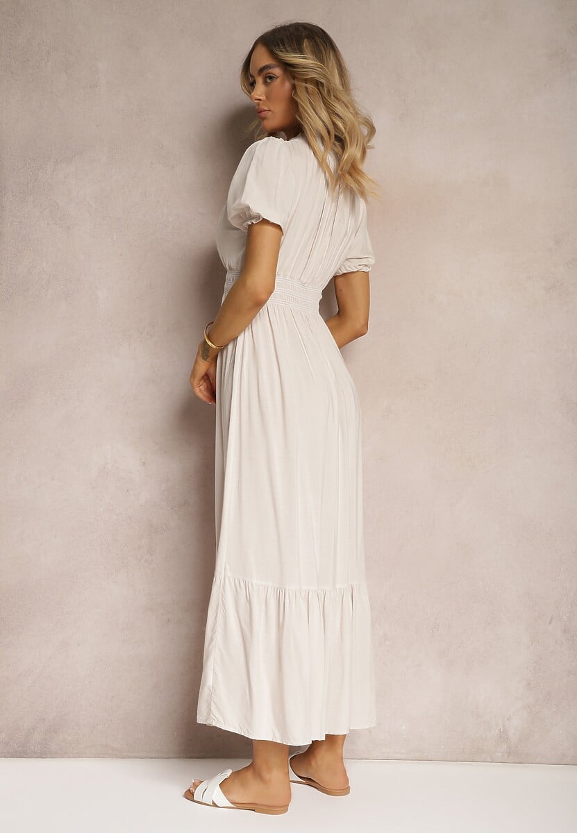 Rochie bej deschis Boho din bumbac cu croială înfășurată Rissatina 3