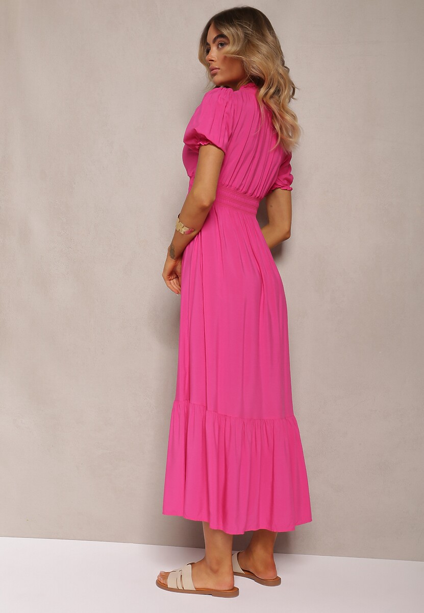 Rochie fucsia boho din bumbac cu croială tip wrap Rissatina 3