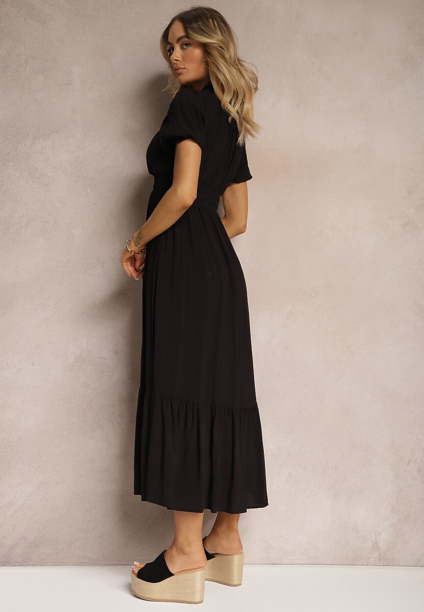 Rochie neagră Boho din bumbac cu croială înfășurată Rissatina 3