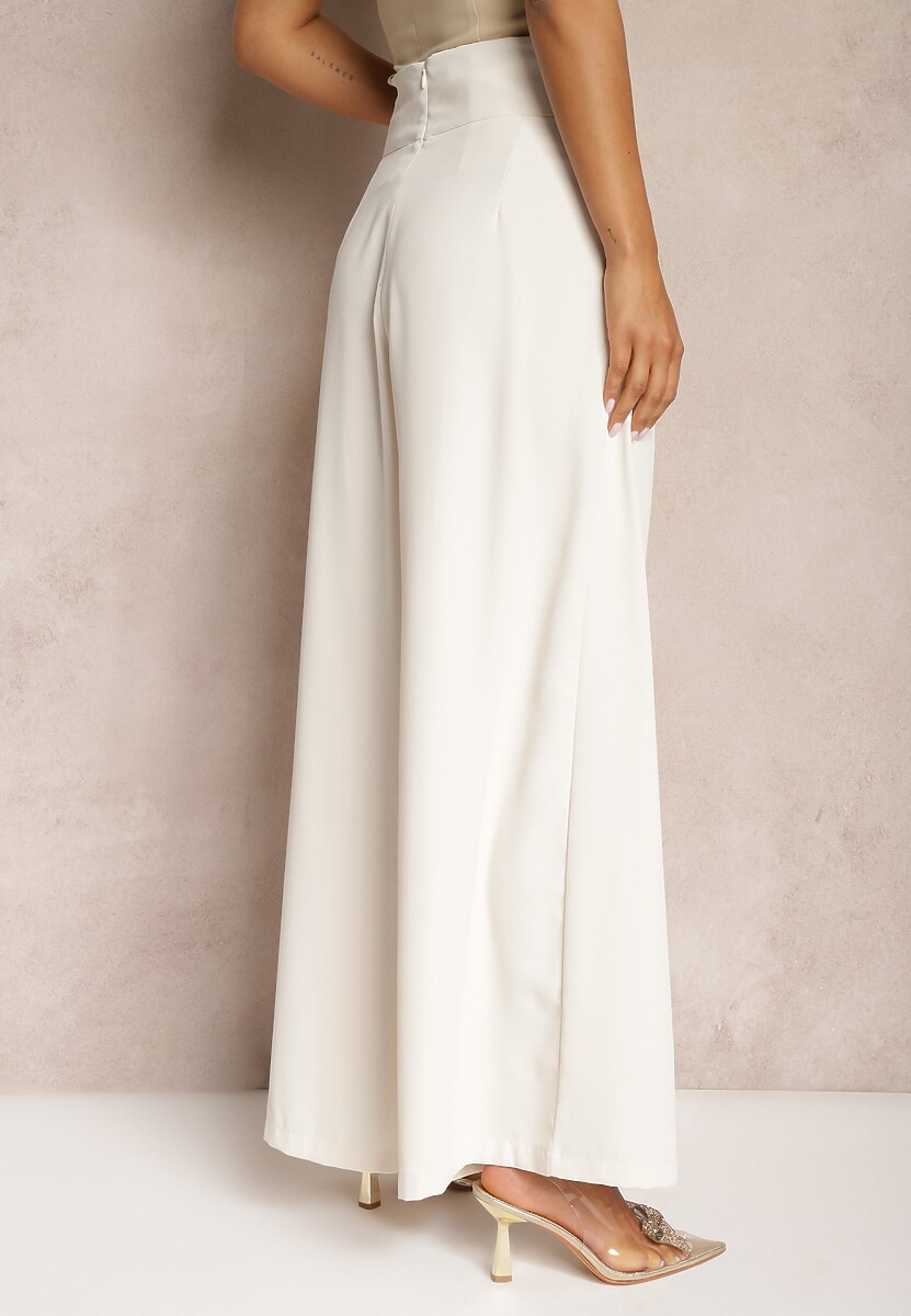 Bej Pantaloni Costum Picioare Lungi Cataramă Ornamentală Risshta 3
