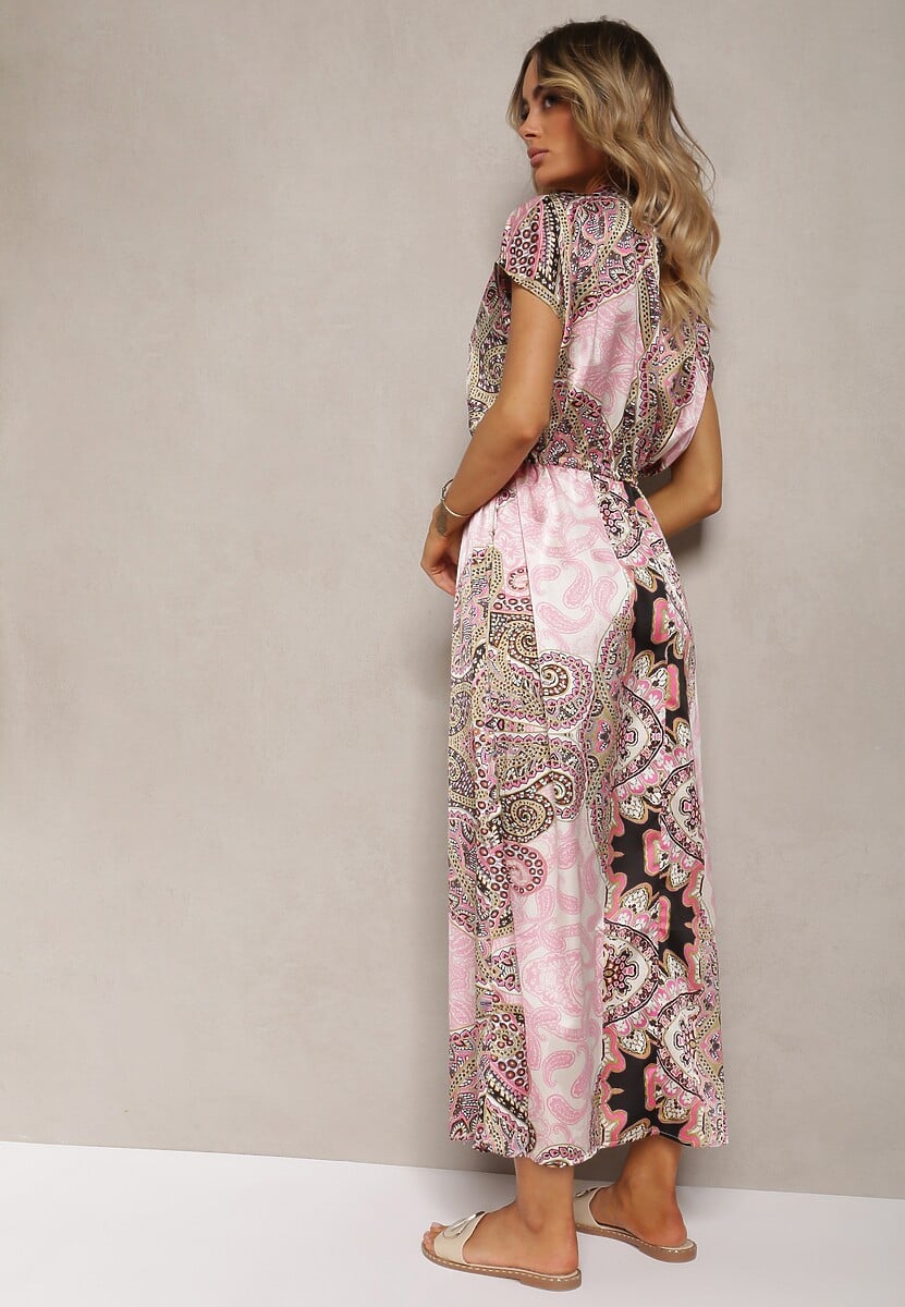 Rochie roz-verde boho cu croi evazat strânsă în talie Dimirrah 3