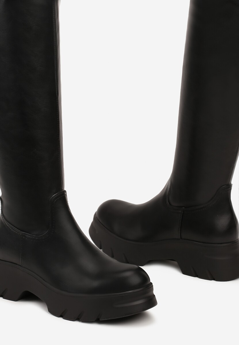 【新品】neru design kozara BRUNT LILY BLACK① Minimalistyczne czarne kozaki z miękkiej skóry BRIANNA