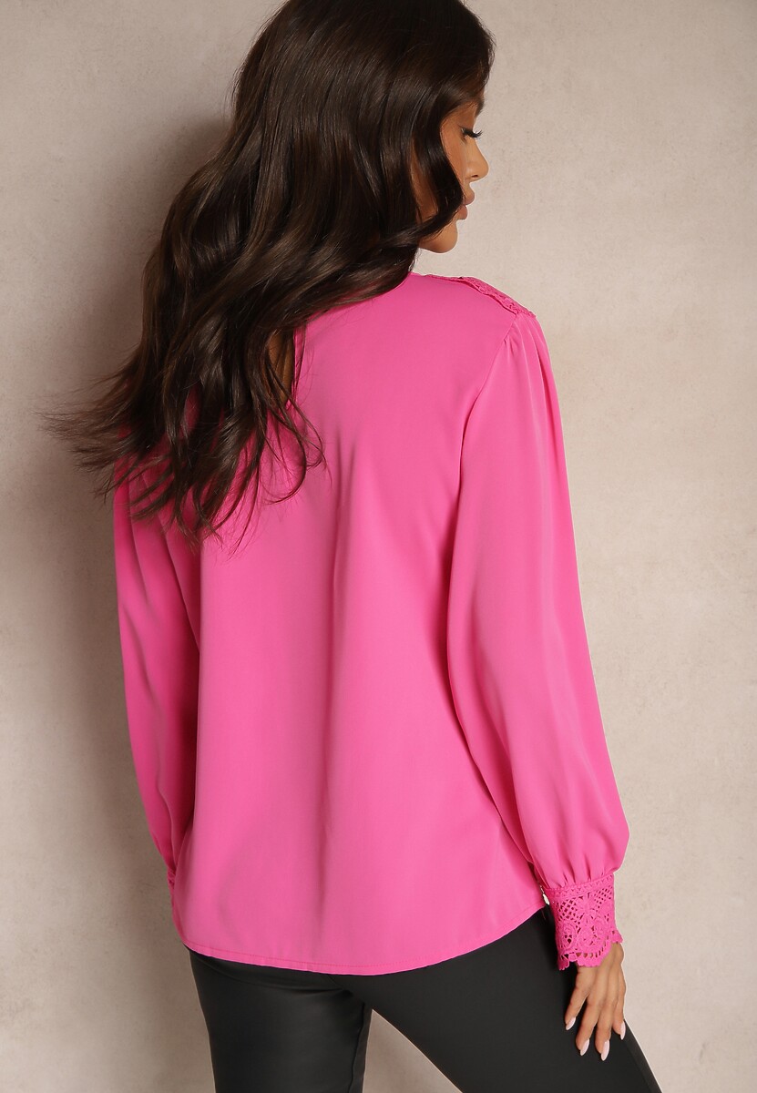 Bluză Cămașă Retro Fucsia cu Dantelă Decorativă și Volane Udeviana 3