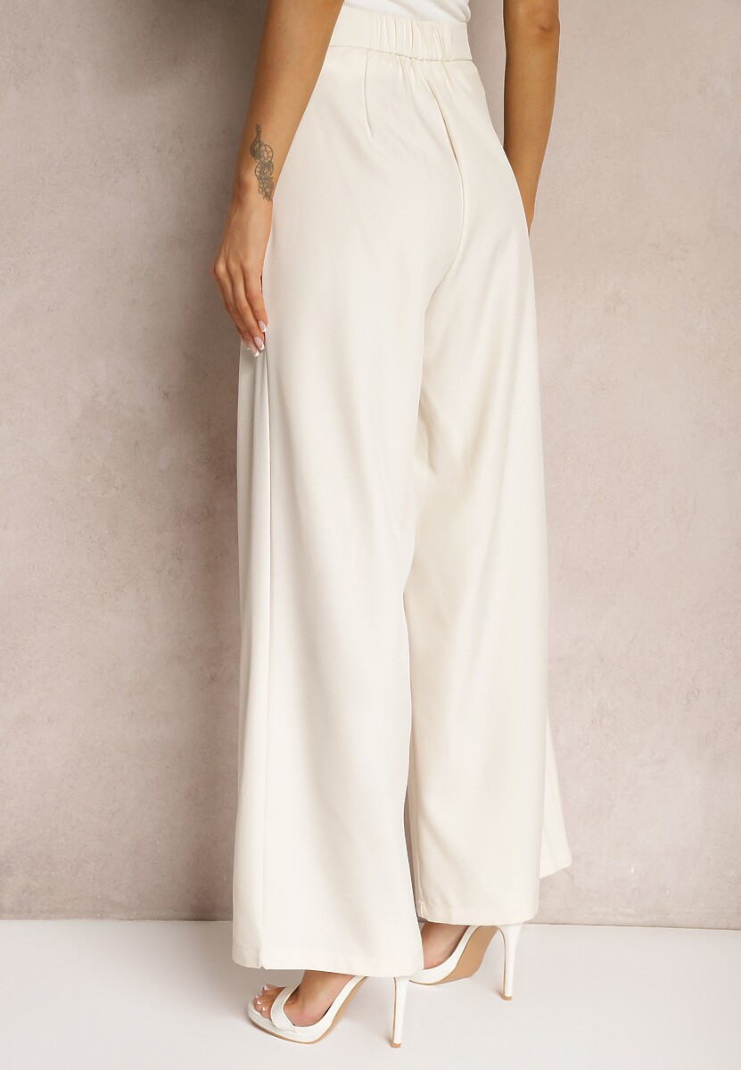 Pantaloni Costum Bej Deschis Cu Picior Larg Vikinne 3