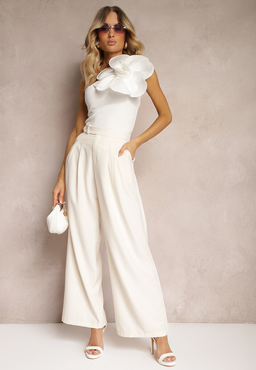 Pantaloni Costum Bej Deschis Cu Picior Larg Vikinne 2