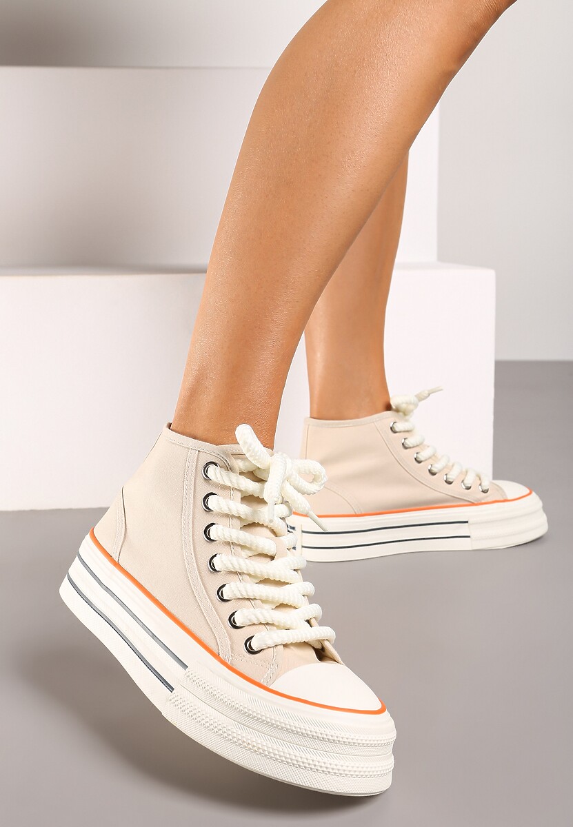 Bej Sneakers Platforma Gleznă Șireturi Groase Effime 1