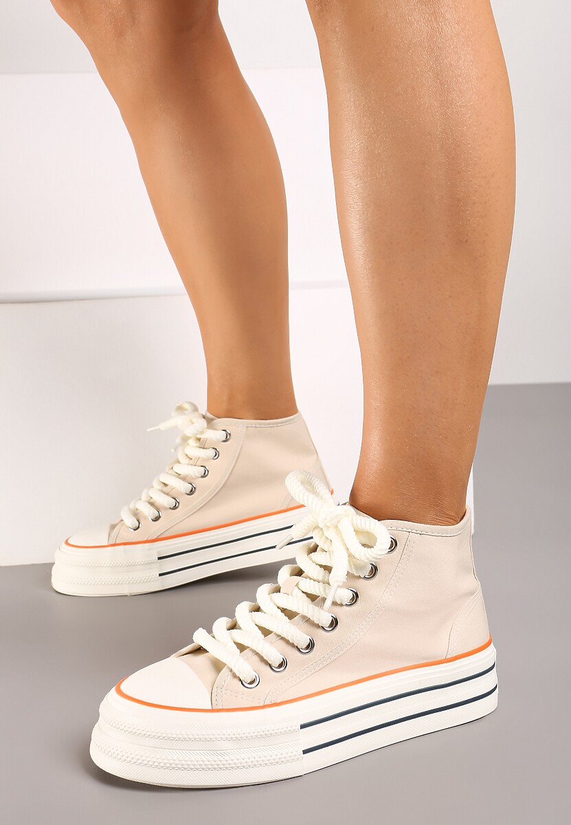 Bej Sneakers Platforma Gleznă Șireturi Groase Effime 2