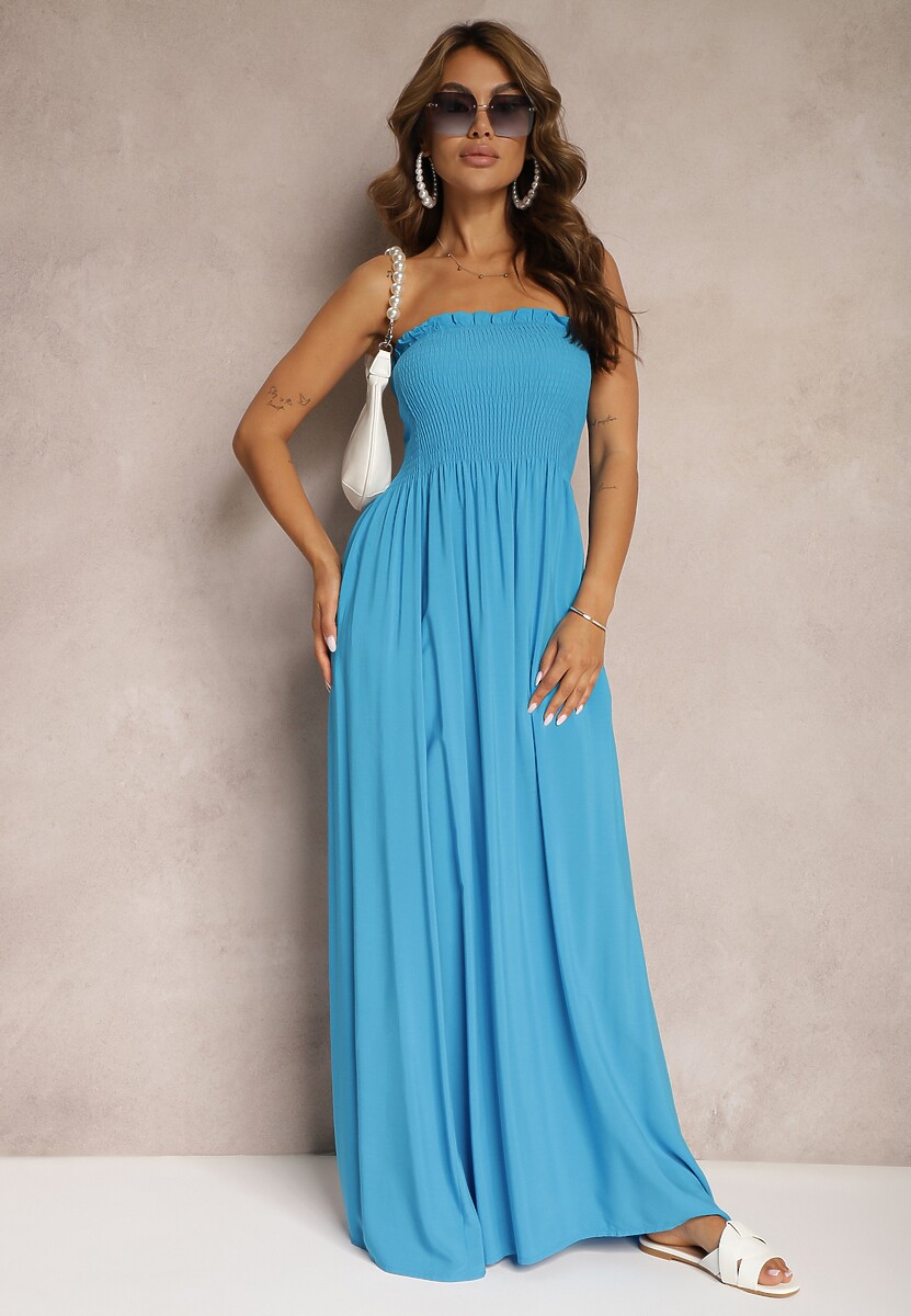Rochie bleumarin clopot din viscoză cu bust cu pliuri Vikittala 1