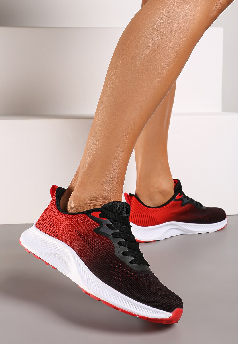 Czarno-Czerwone Sneakersy Buty Sportowe Sznurowane z Efektem Ombre Vikillael 2