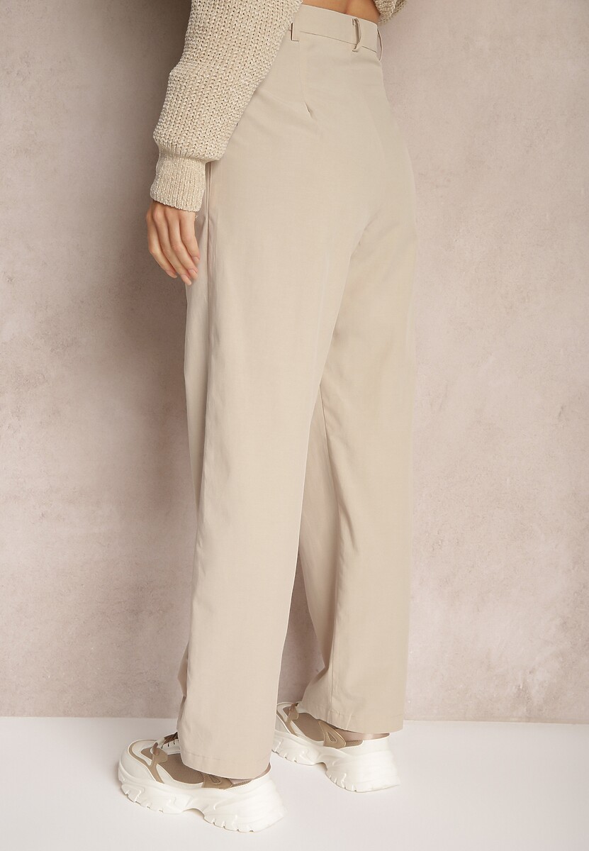 Pantaloni Bej din Bumbac cu Picior Larg Befia 3