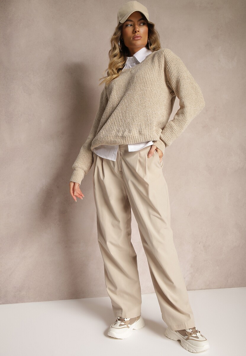 Pantaloni Bej din Bumbac cu Picior Larg Befia 2