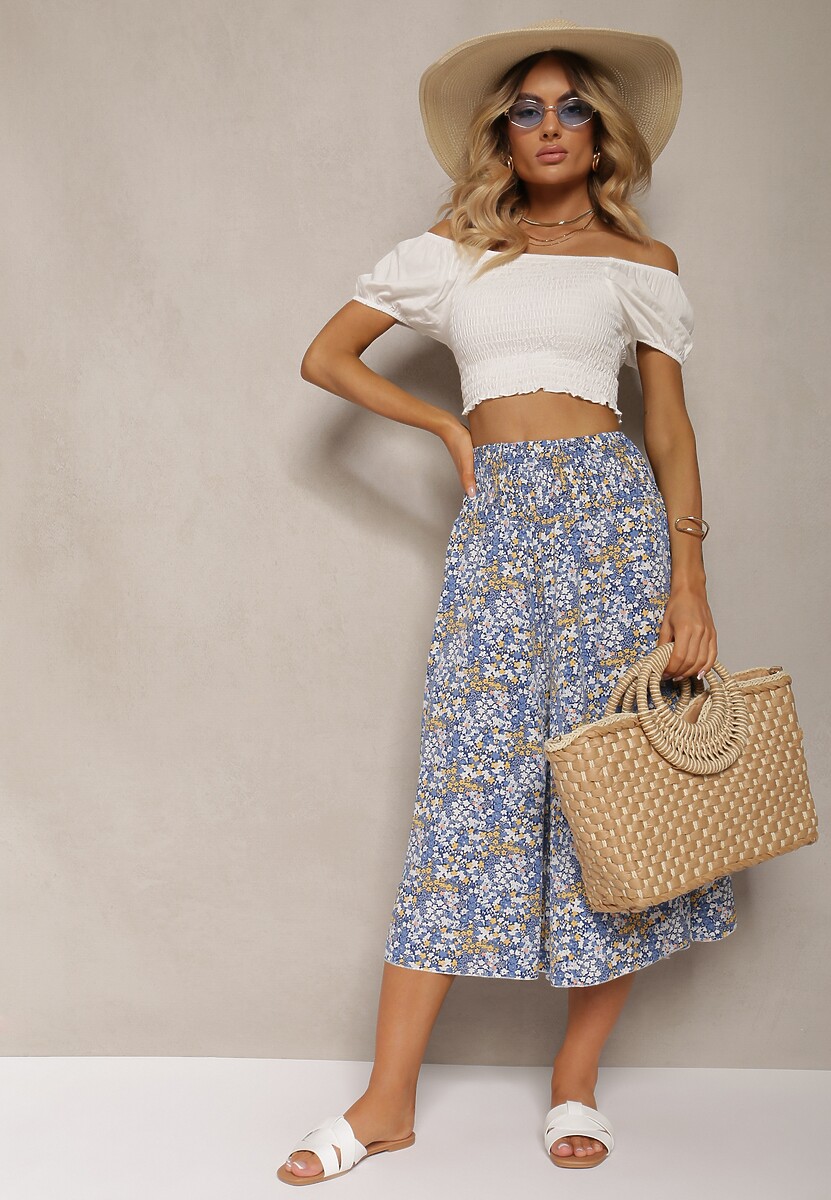 Pantaloni Largi Bleumarin Culotte Talie Inalta cu Elastic Vikiisona 1