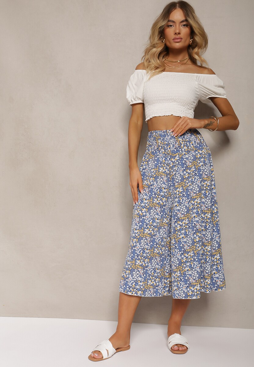 Pantaloni Largi Bleumarin Culotte Talie Inalta cu Elastic Vikiisona 2