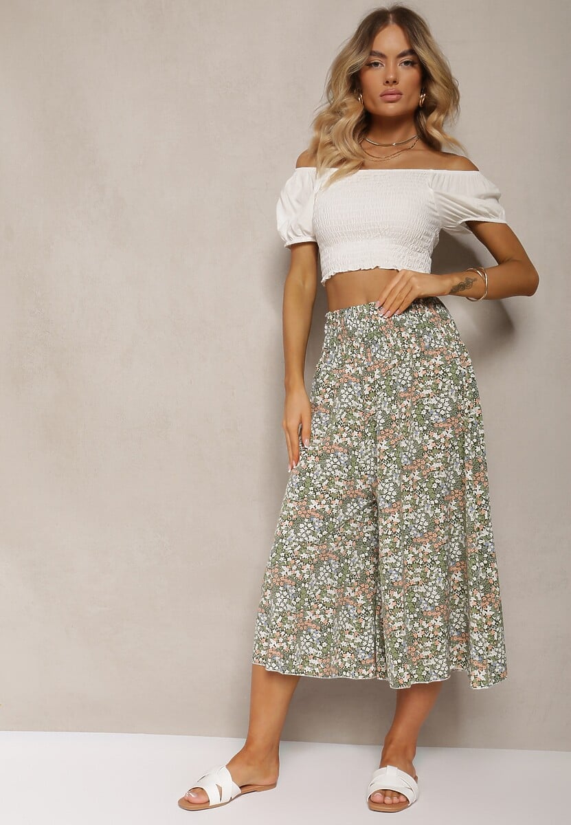 Pantaloni largi verzi tip Culotte cu talie înaltă și elastic în talie Vikiisona 2