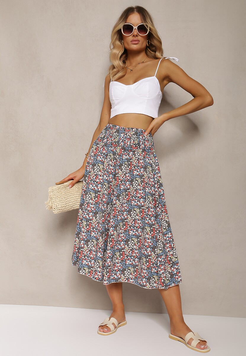 Albastru-Roz Pantaloni Largi Culotte Talie Înaltă cu Elastic în Talie Vikiisona 1