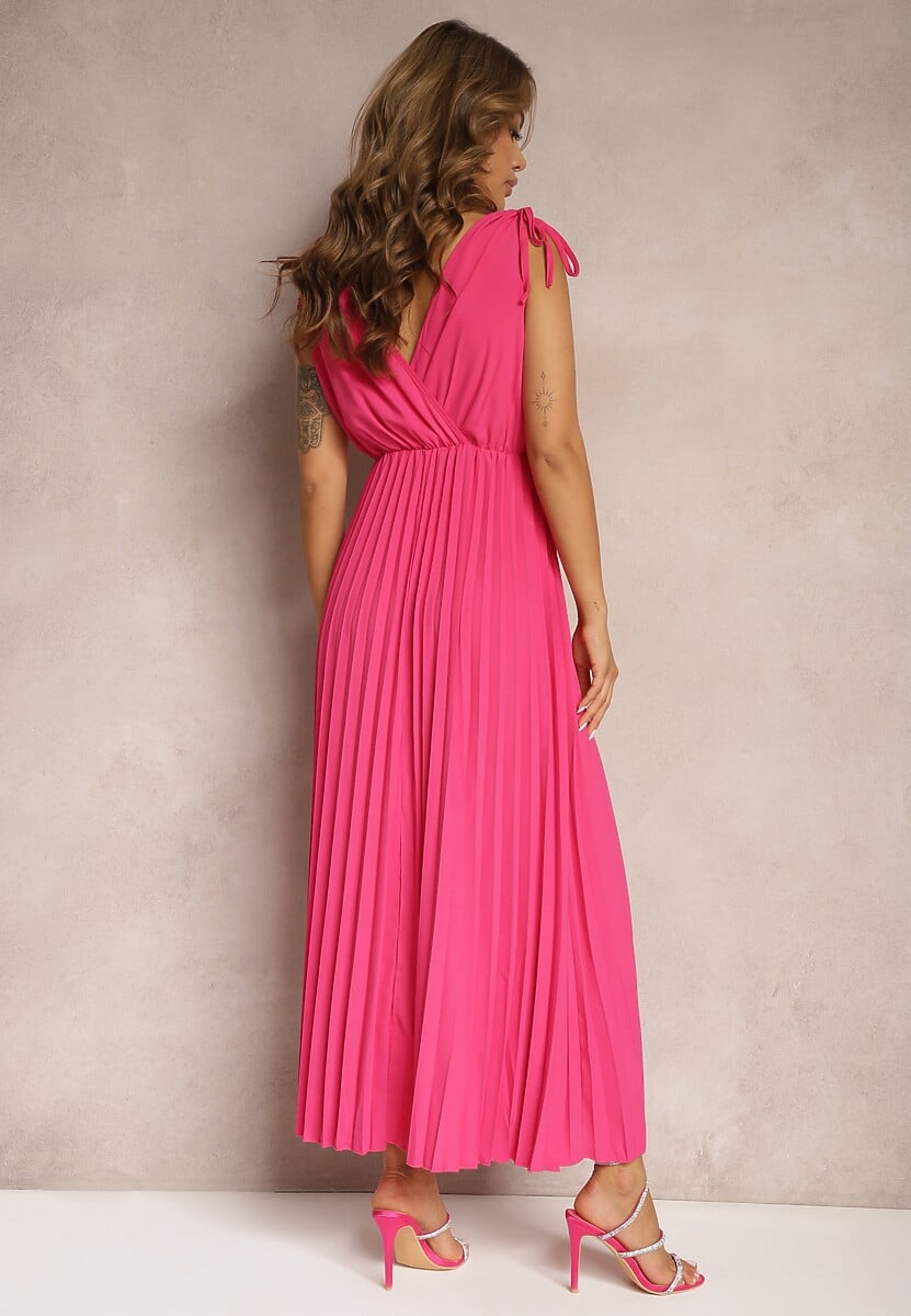 Rochie Clos Fuchsia Pliuri Viscoză și Bumbac Elastic în Talie Yefia 3