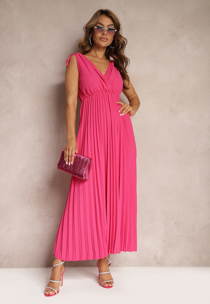Rochie Clos Fuchsia Pliuri Viscoză și Bumbac Elastic în Talie Yefia 2