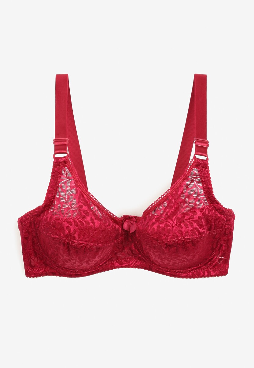 Sutien din dantelă bordo cu bretele reglabile și cupe push-up Vikiitole 2