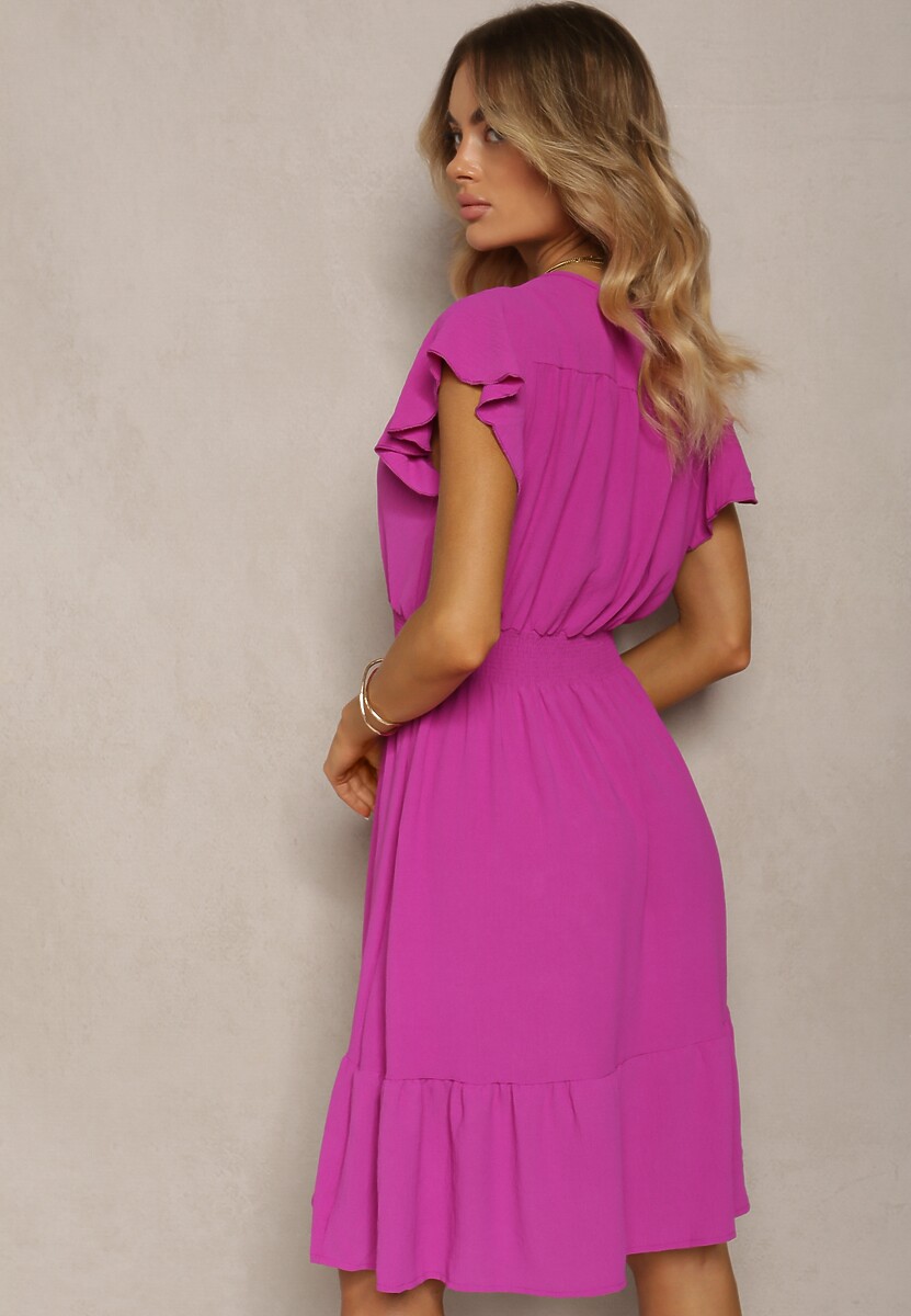 Rochie Violetă Cloș cu Decolteu Încrucișat și Elastic în Talie Vikiiria 3