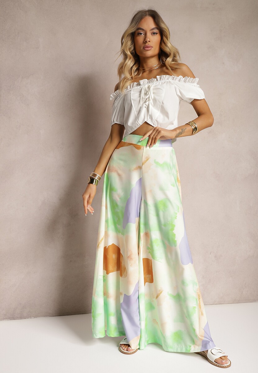 Fioletowo-Zielone Wiskozowe Spodnie High Waist Typu Szwedy Larra 1