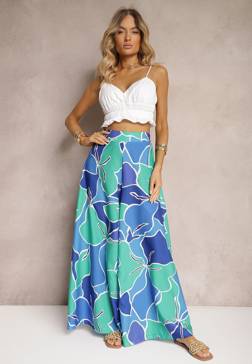 Pantaloni verzi-albastri din viscoză cu picior larg și bandă elastică în talie și fermoar Etanea
Renee.com.ro 1