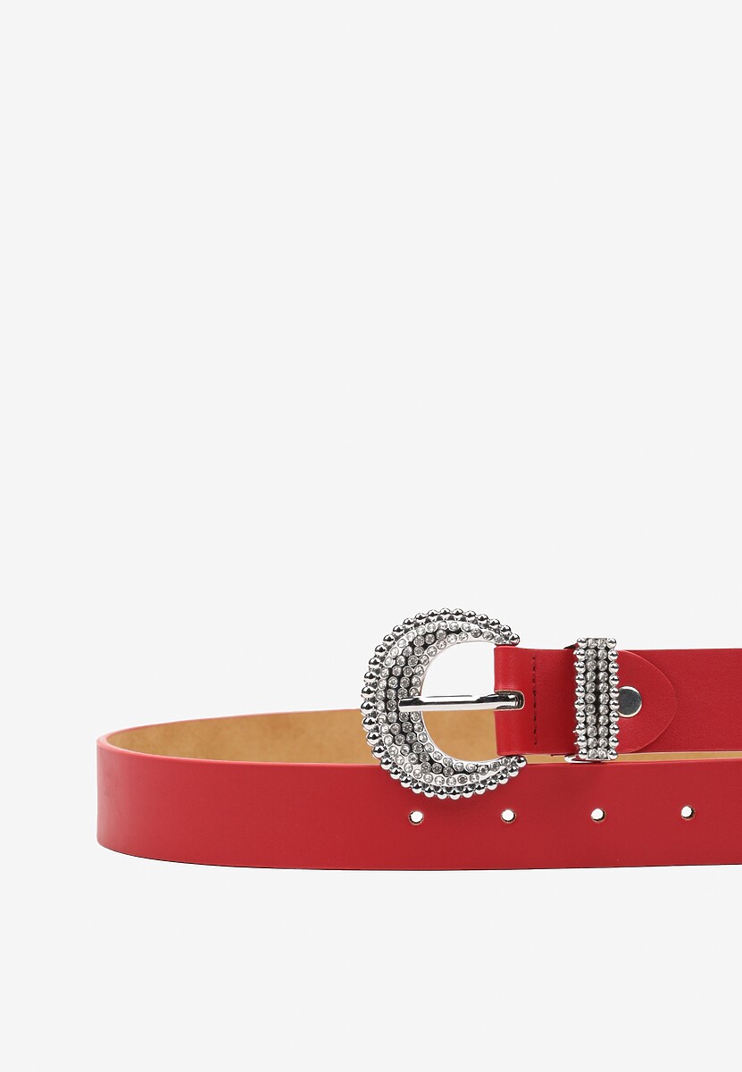 Centură Casual Roșie cu Cataramă Metalică și Pietre Strass Nelasia 2