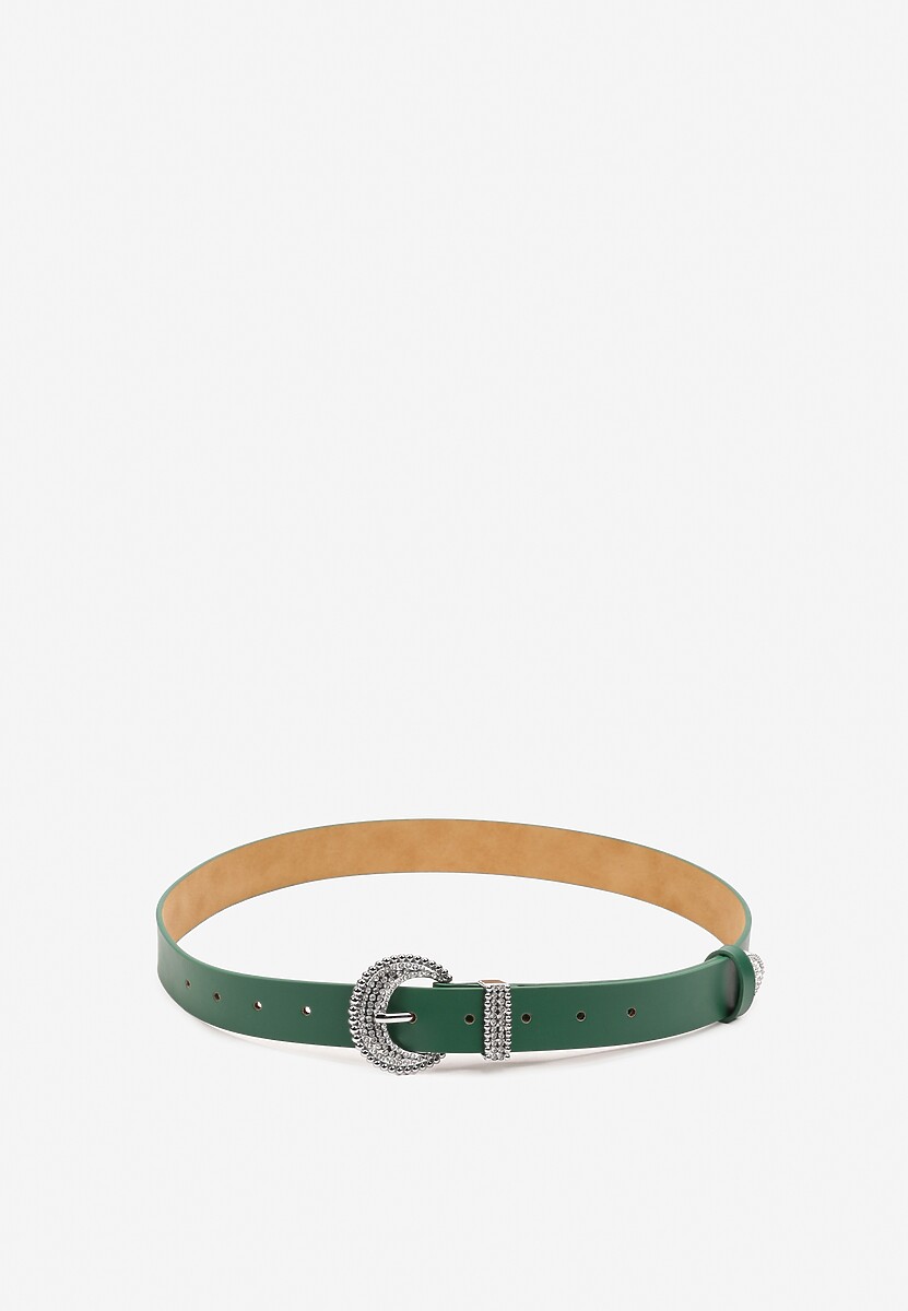 Curea Verde Casual Decorată cu Cataramă Metalică cu Pietre Zirconiu Nelasia 1