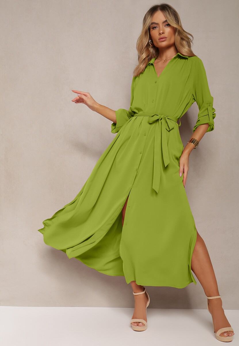 Rochie Cămașă Verde Casual cu Butoane și Buzunare Jezebel 1
