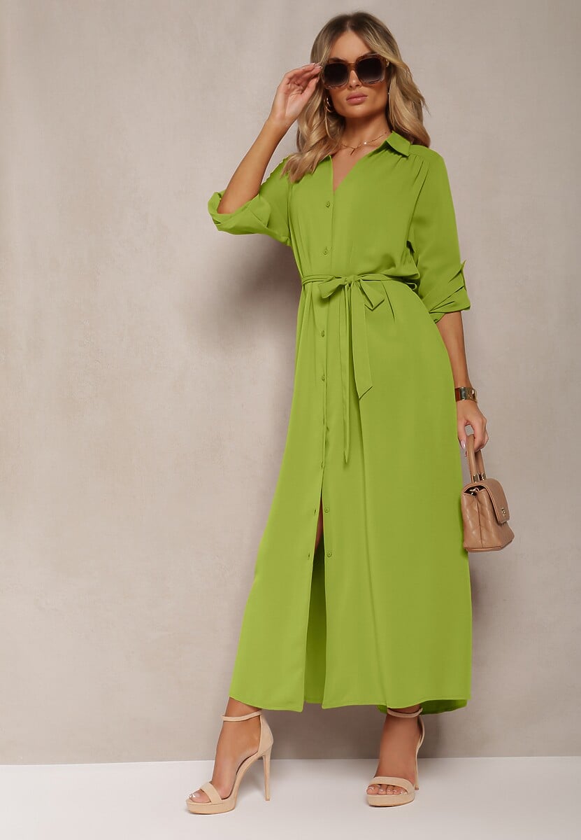 Rochie Cămașă Verde Casual cu Butoane și Buzunare Jezebel 2