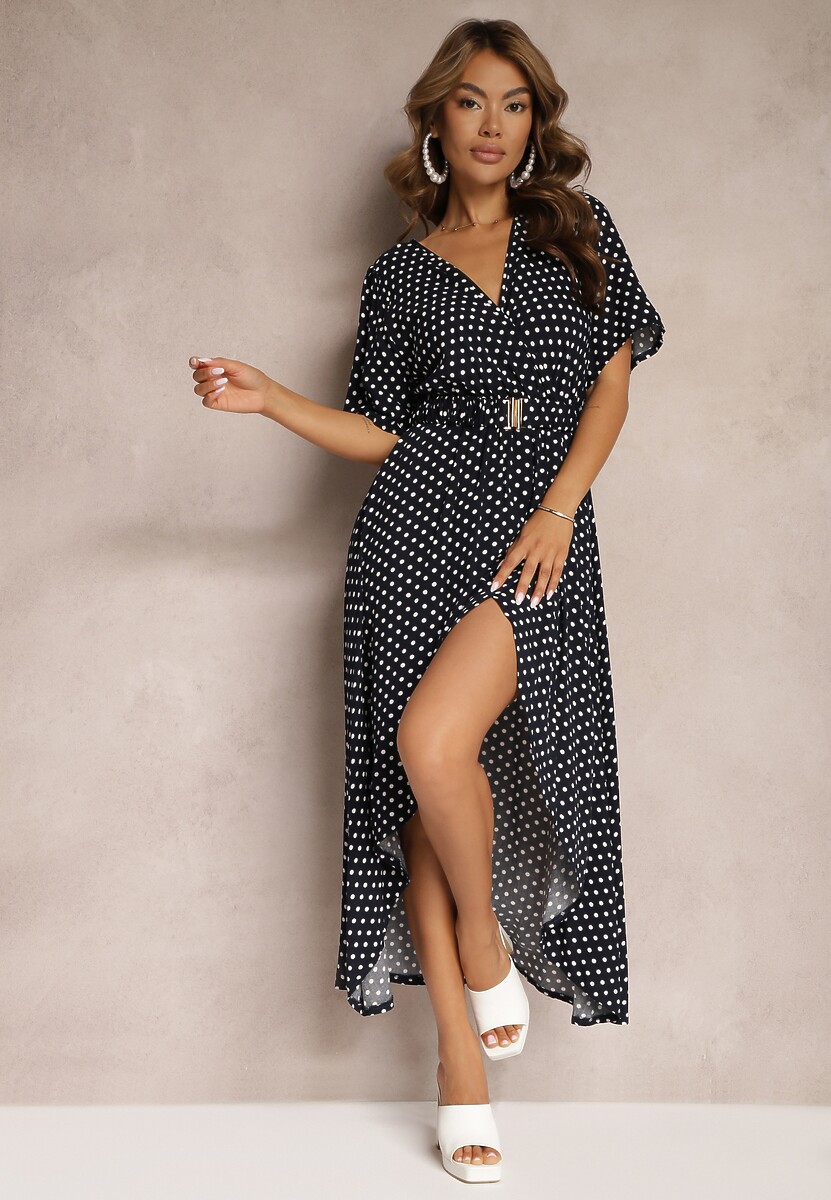 Rochie petrecută bleumarin asimetrică cu curea decorativă cu cataramă Eslefia 1