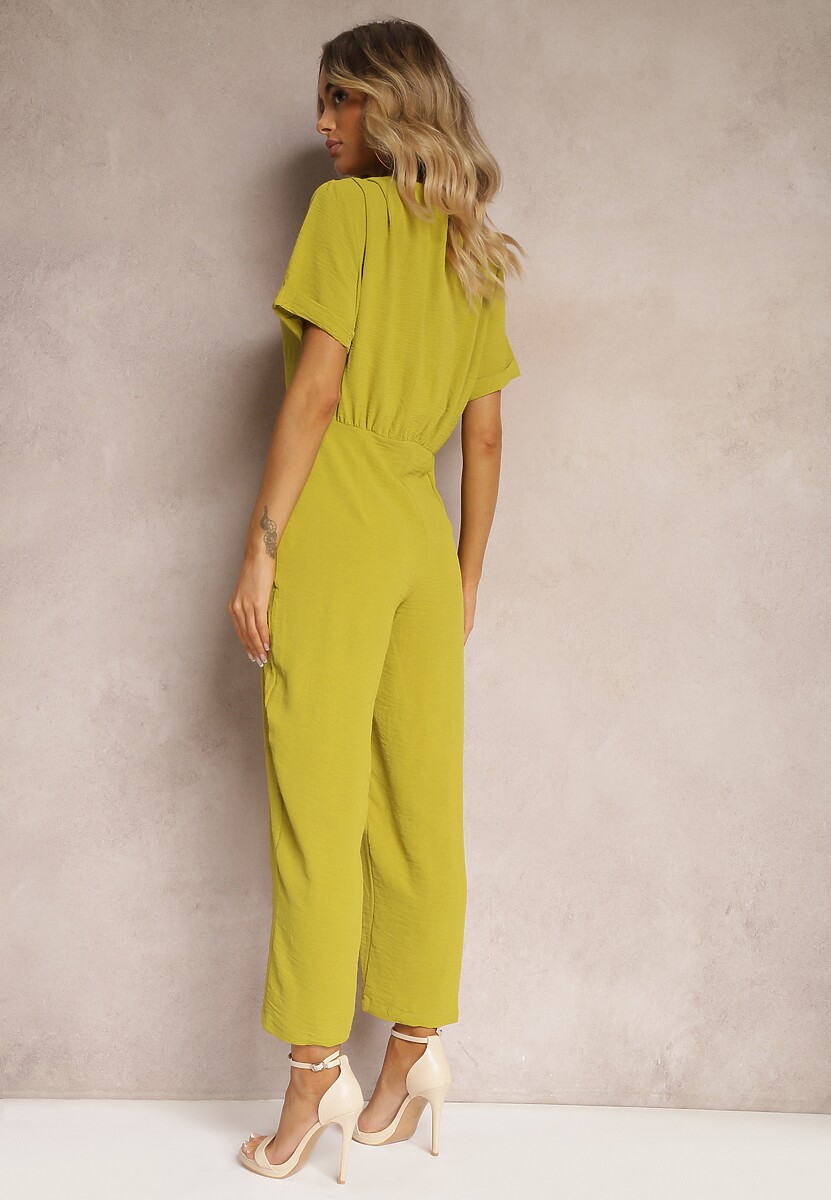 Jasnozielony Kombinezon z Kopertowym Dekoltem i Krótkimi Rękawami z Wiskozą Coridsa 3