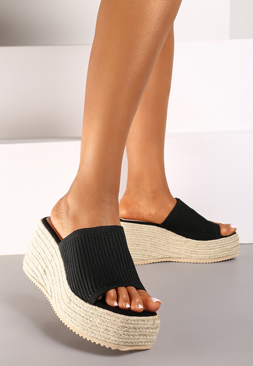 Negre Papuci Casual Boho pe Platformă Împletită Neltara 1