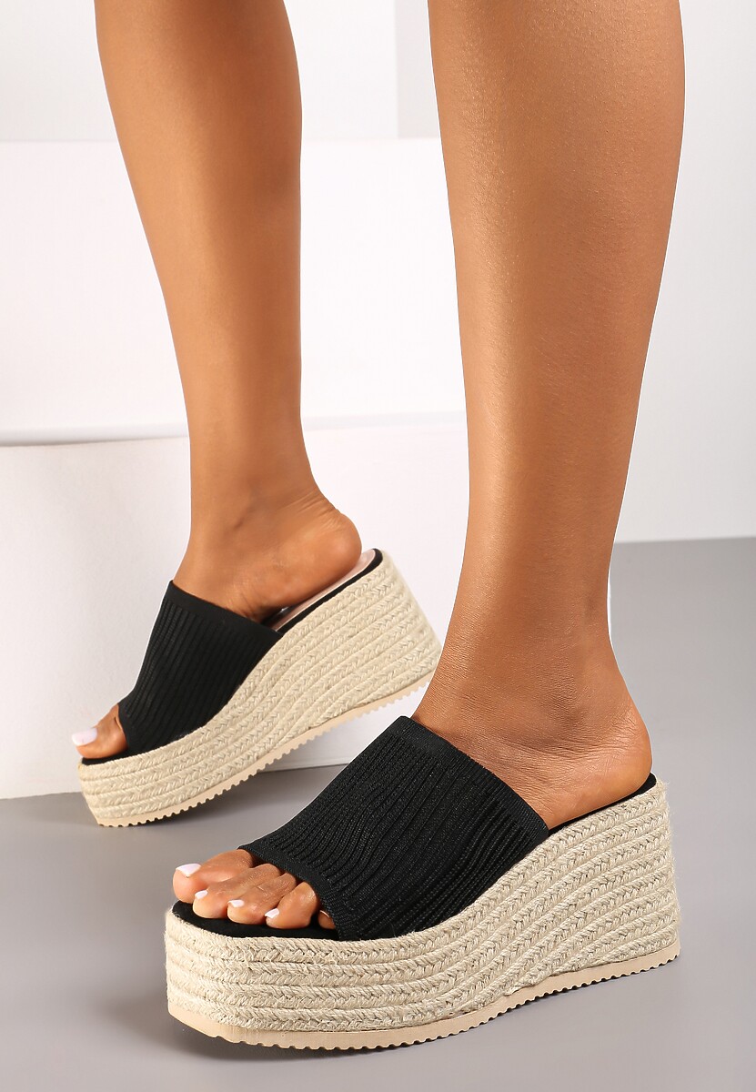 Negre Papuci Casual Boho pe Platformă Împletită Neltara 2