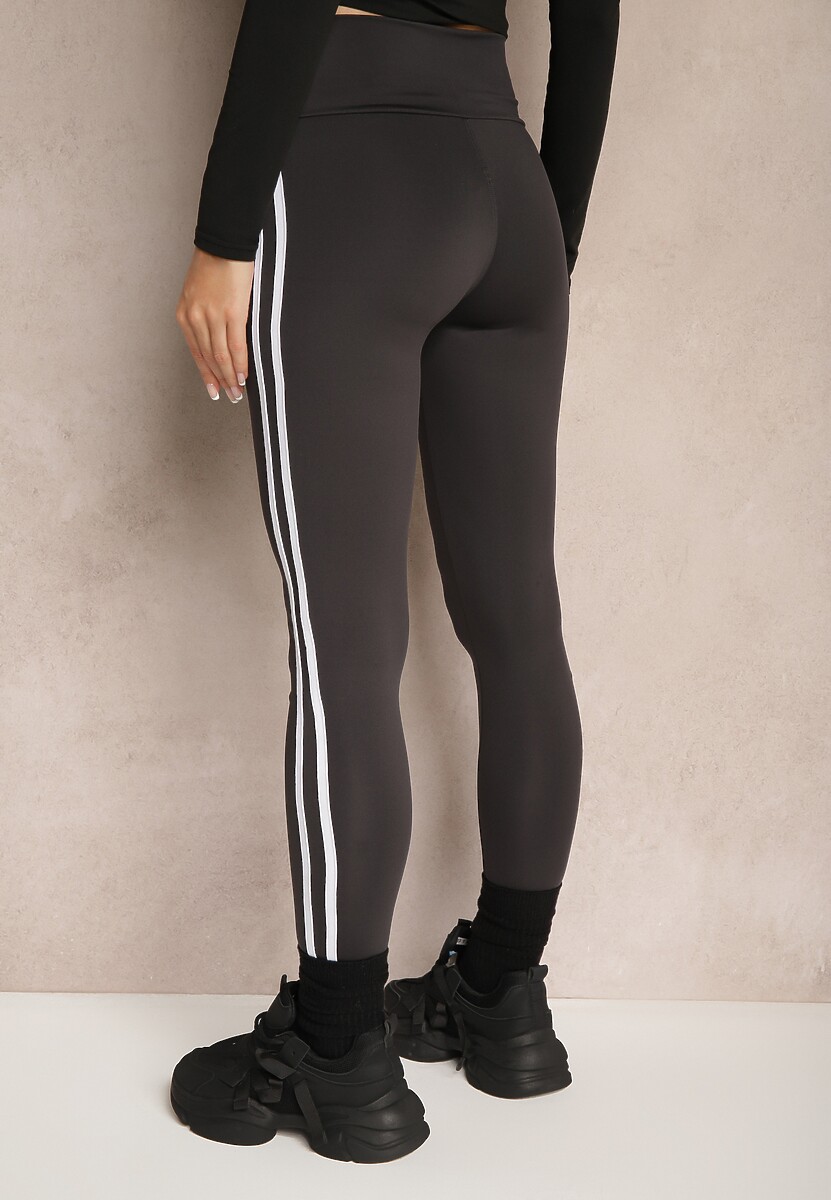 Ciemnoszare Legginsy High Waist z Lampasami Valondra 3