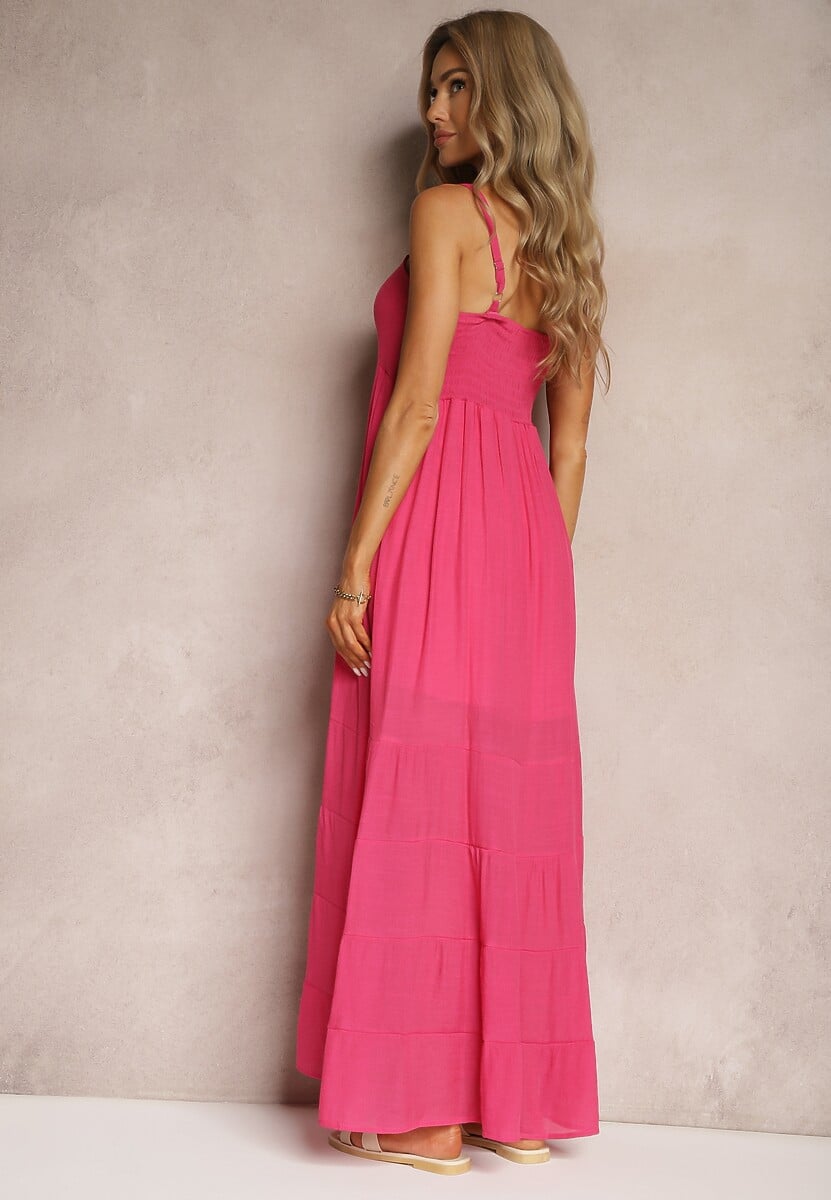 Rochie Fucsia cu Adaos de Bumbac pe Bretele cu Reglare și Elastic în Spate Tinanoras 3