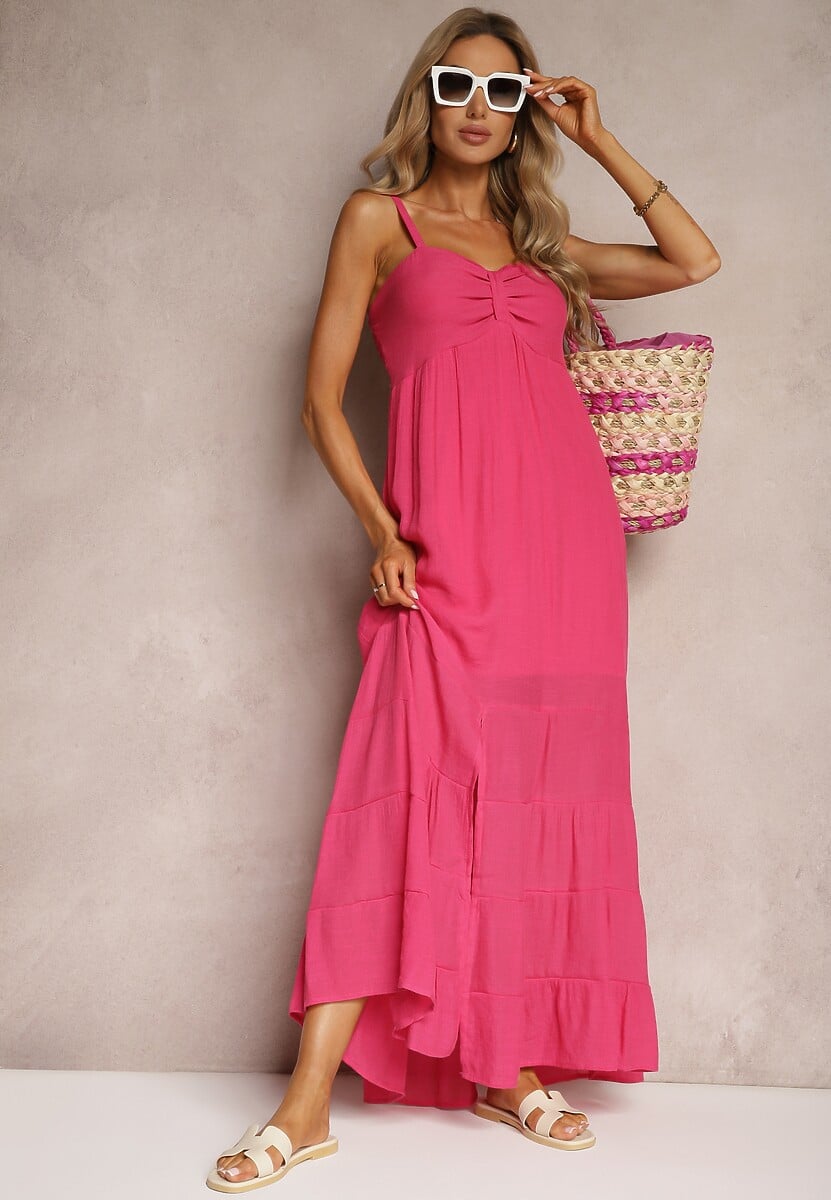Rochie Fucsia cu Adaos de Bumbac pe Bretele cu Reglare și Elastic în Spate Tinanoras 2