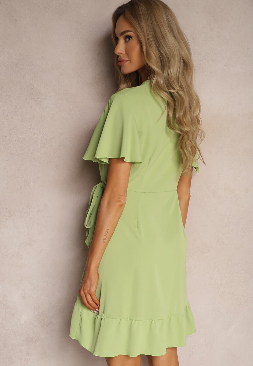 Rochie verde petrecută cu volan decorativ Tinanis 3