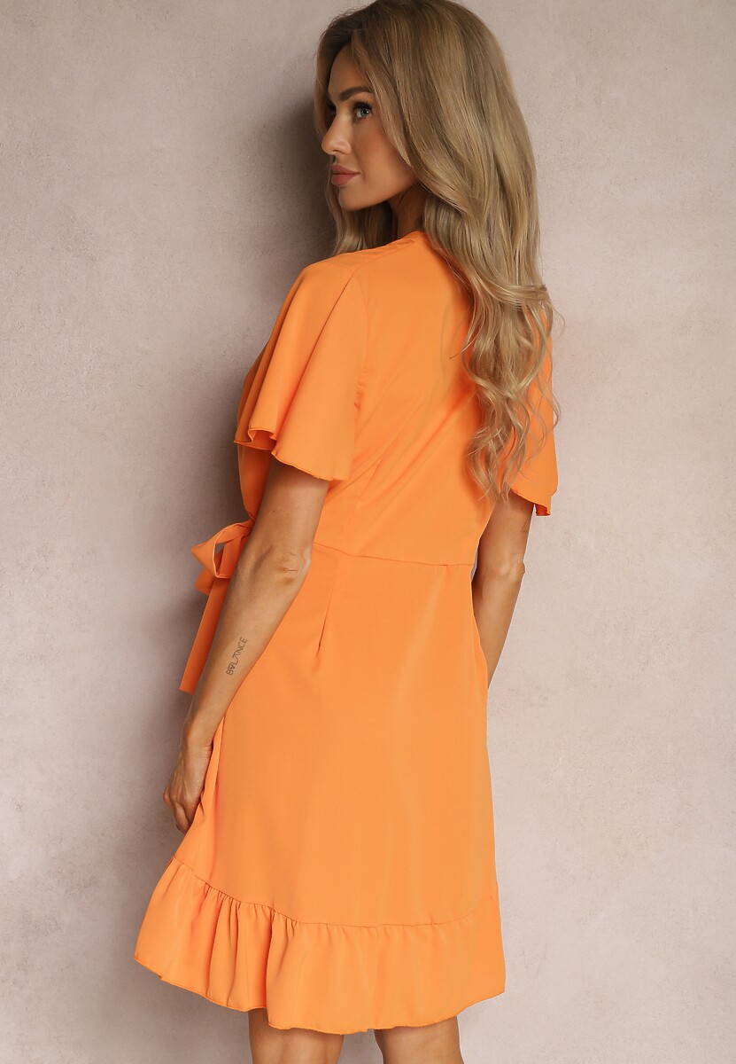 Rochie portocalie tip plic cu volan decorativ Tinanis 3