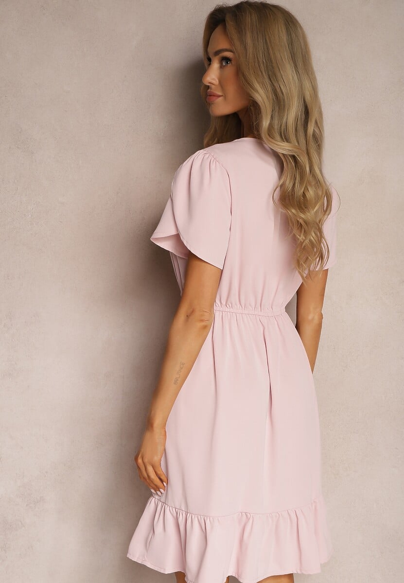Rochie Roz Xelimia Cu Elastic In Talie Si Volane 3