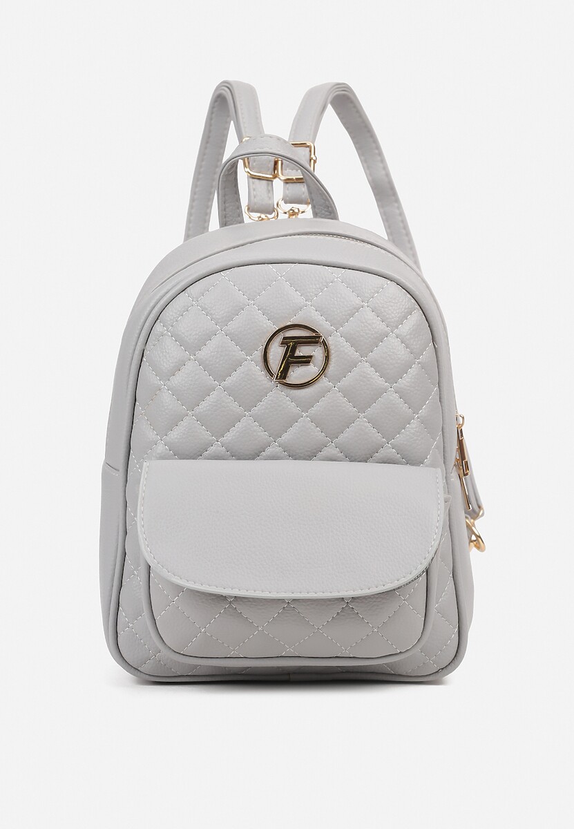 Rucsac Gri Matlasat cu Barete Detașabile Ornamented cu Aplicatie Metalică Weratia 1