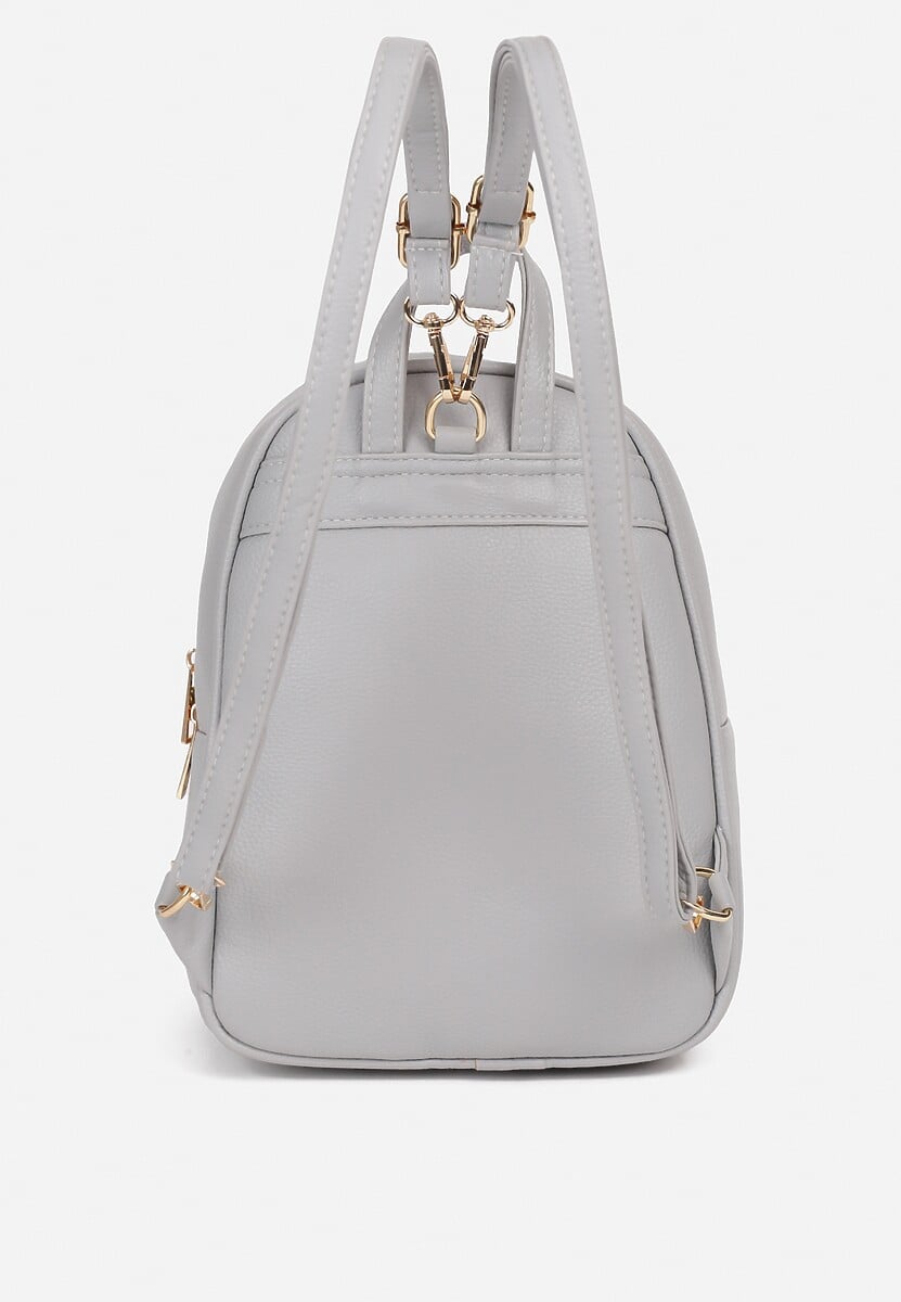 Rucsac Gri Matlasat cu Barete Detașabile Ornamented cu Aplicatie Metalică Weratia 2