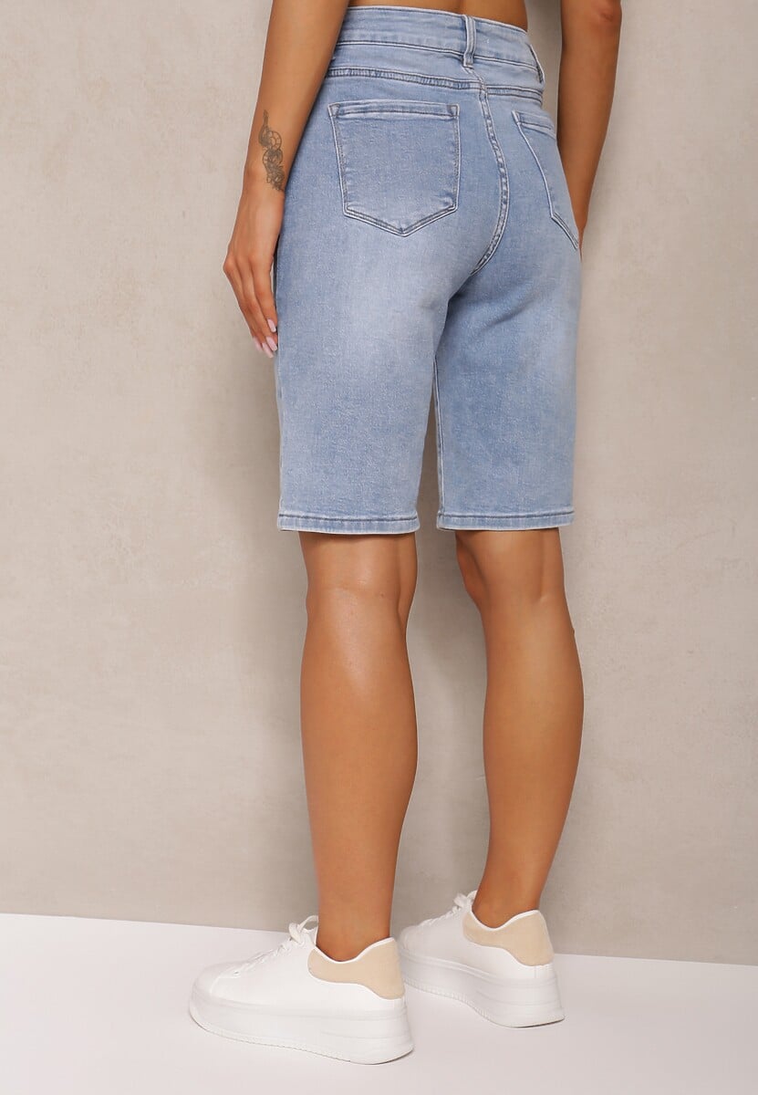 Jasnoniebieskie Szorty Jeansowe High Waist z Bawełny z Przetarciami Nelsandra 3