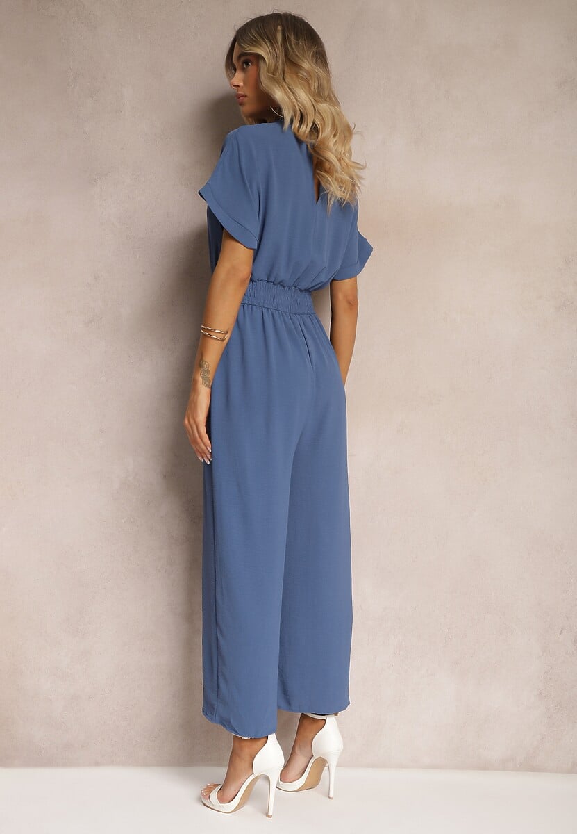 Bleumarin Costum Jumpsuit din Viscoză cu Nasturi Frisea 3