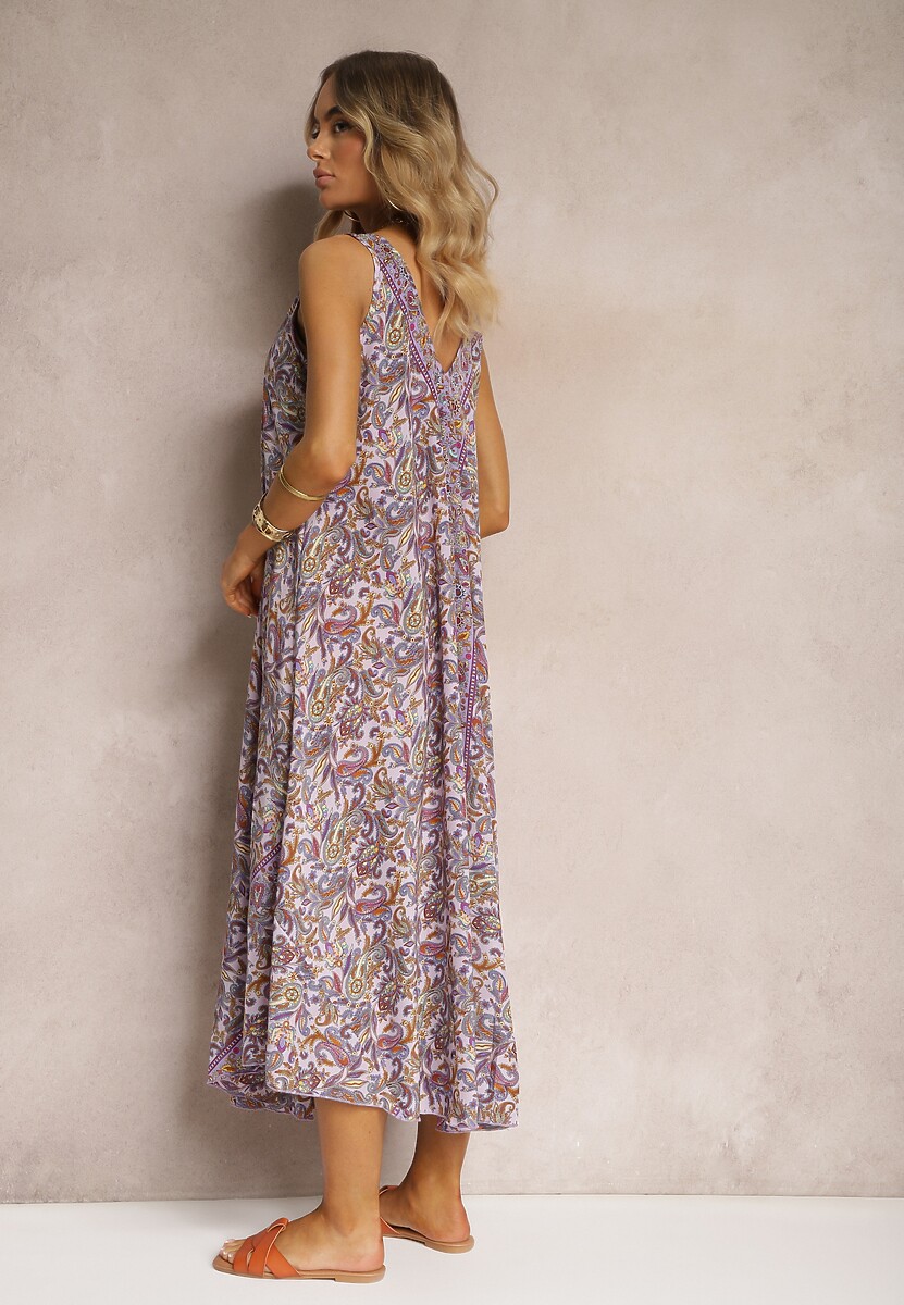 Rochie violetă din viscoză cu croială evazată fără mâneci Fradea 3
