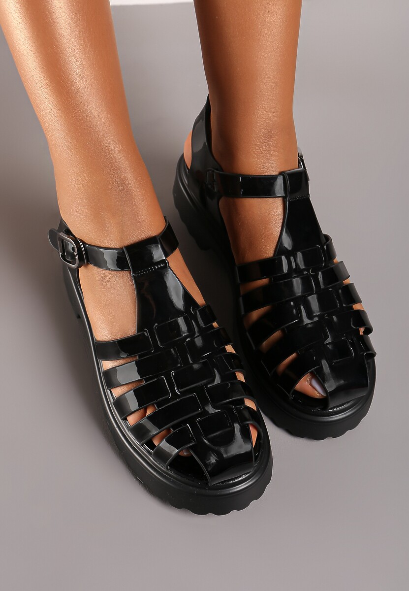 Sandale Gladiator Negre pe Platformă cu Barete Împletite Risartte 3